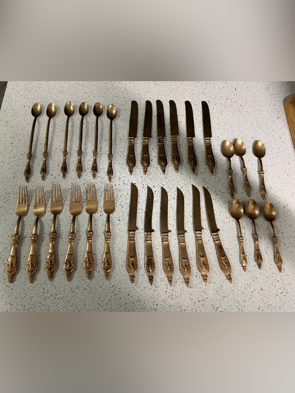 VTG James Quality Jewelers Bangkok Thailand Nickel Bronze Flatware 30pc Set